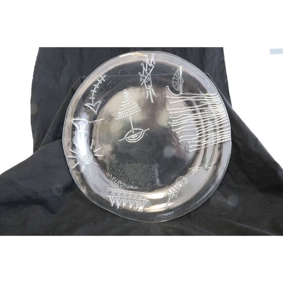 Vintage 1980's Two Piece Serving Set Platter & Bowl Clear Glass Cat Fish Leaf - Picture 5 of 10